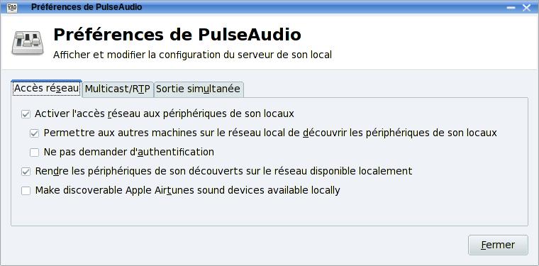 Configuration de Pulse Audio